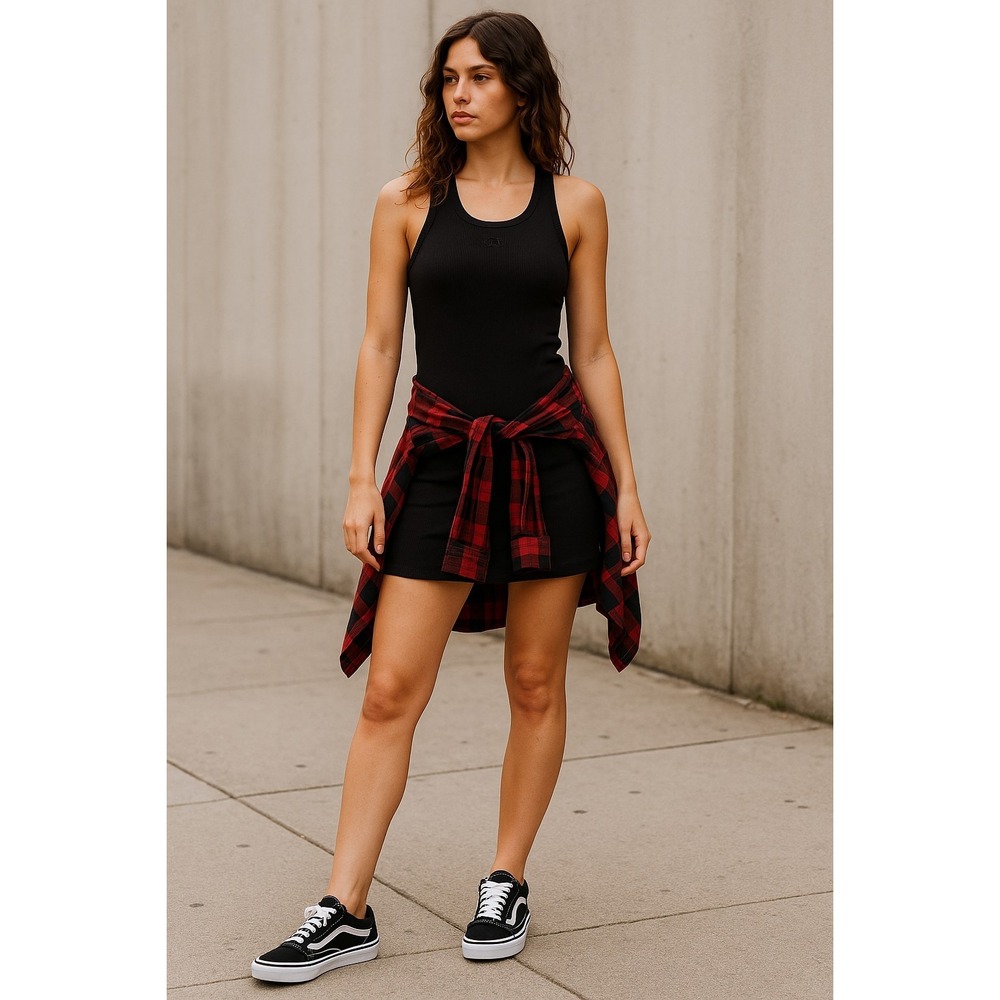 Vans Black Ribbed Tank Dress XS‎ Scoop Back Mini Casual Punk Skatercore Y2K